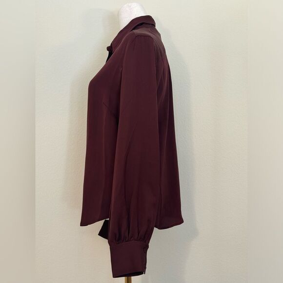 NWT Frame 100% Silk Bordeaux Button Down Long Sleeved Blouse Size Small - Picture 4 of 14